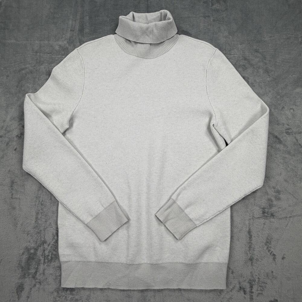 Express Mens Medium Turtleneck Sweater Gray Ribbed Knit Lightweight NWOT